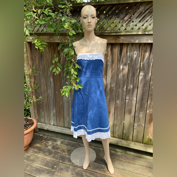 Vintage Handmade Strapless Denim Dress - Picture 4 of 12